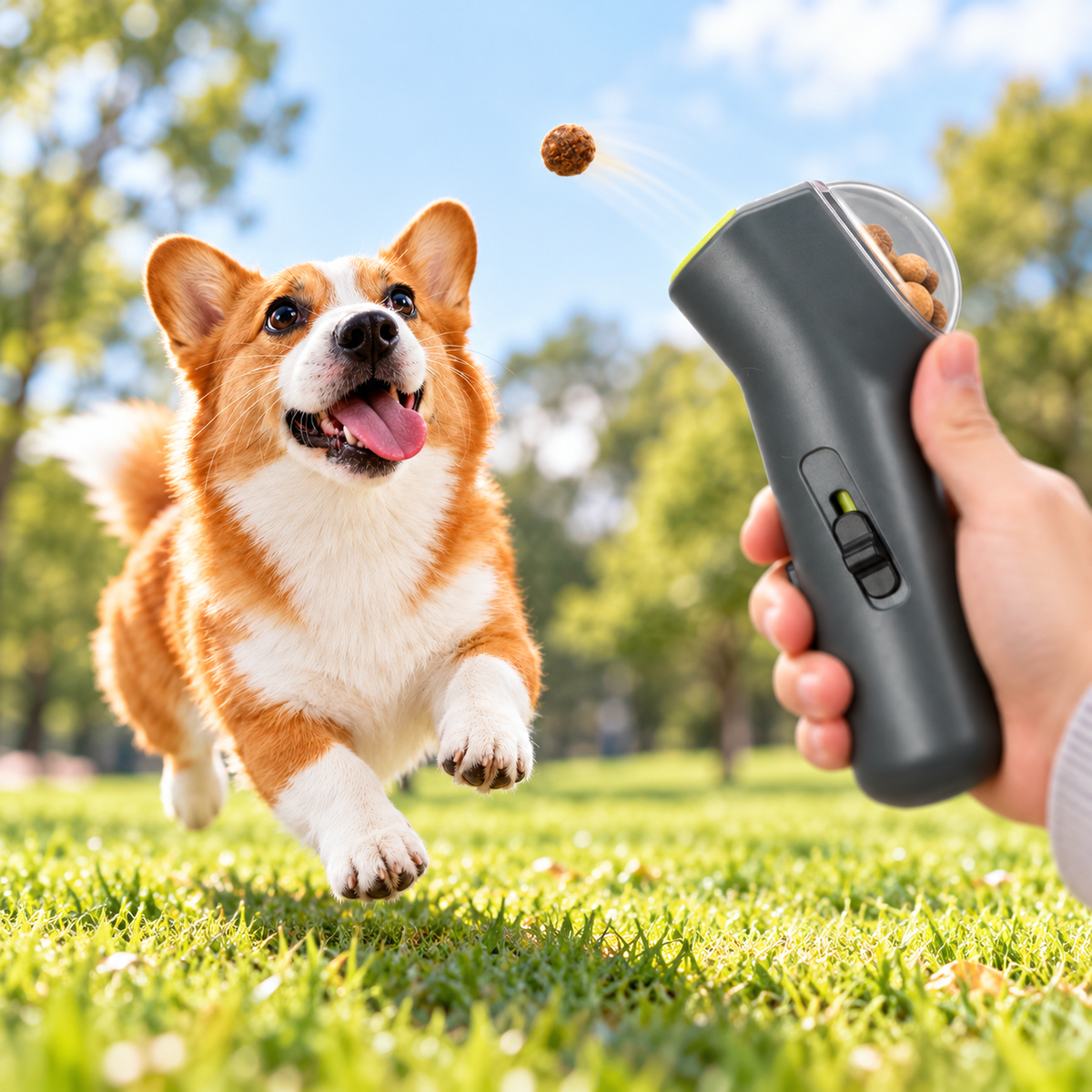 PawCap™ Eğlenceli Ödül & Mama Fırlatma Tabancası - İnteraktif Eğitim Oyuncağı