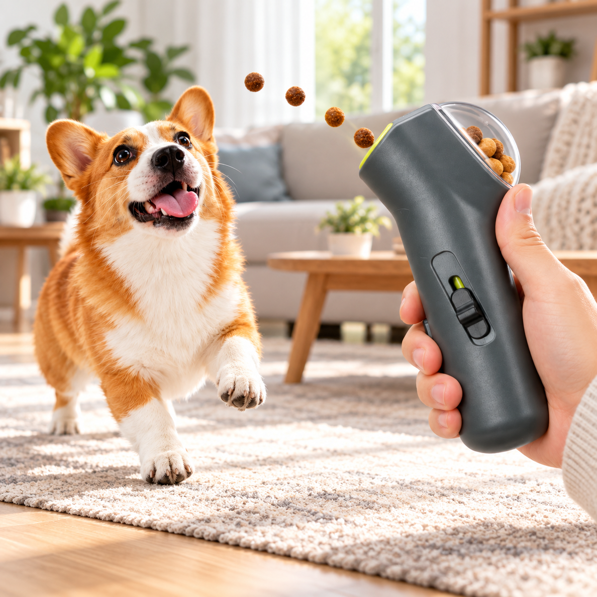 PawCap™ Eğlenceli Ödül & Mama Fırlatma Tabancası - İnteraktif Eğitim Oyuncağı
